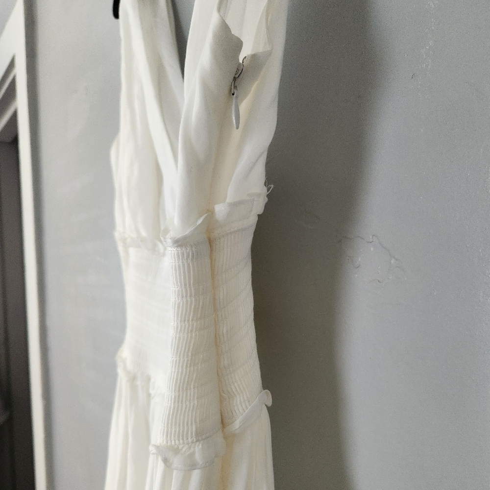 Cinq à Sept Tamar Tie Strap Smocked Calf Length Ruffled Dress Sz 2 - Picture 6 of 10